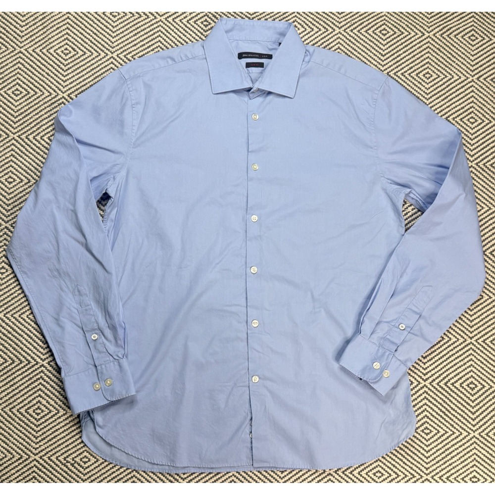John Varvatos Slim Fit Men's Button Up Long Sleeve Blue Shirt Size 16 34/35
